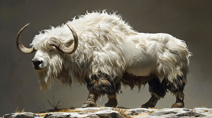 white yak, brown background
