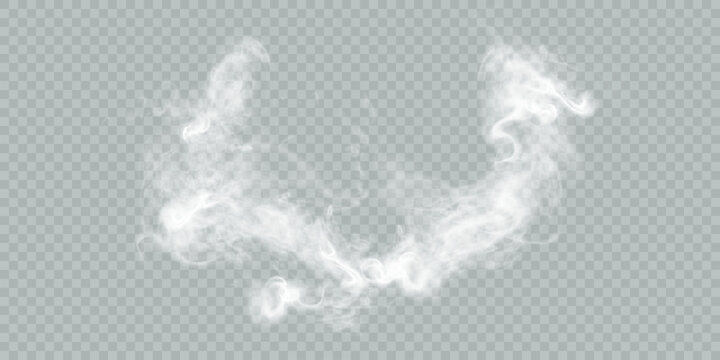Vector special effect of steam, smoke, fog, clouds. Abstract gas on a transparent background, steam engine, steam or explosive dust, dry ice effect, condensation, smoke. Vector 10 EPS