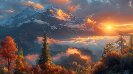 Naklejka premium sunrise in the mountains