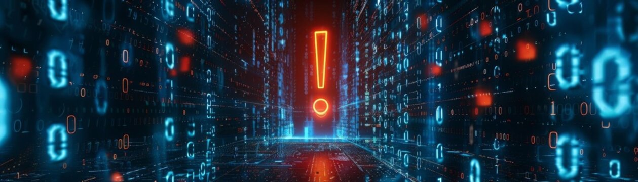 A striking red exclamation mark against a blue binary backdrop, symbolizing urgency and importance