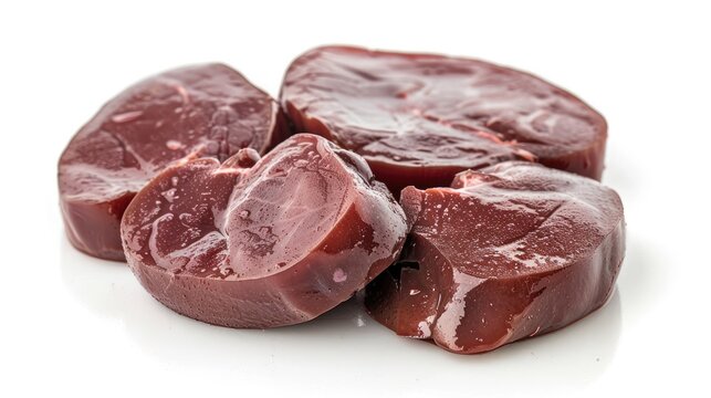 Raw cow kidney isolated on a white background in a closeup shot