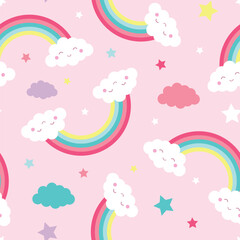 Rainbow seamless pattern on a pink background