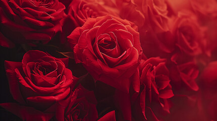 Fototapeta premium Romantic red roses bouquet. Close up image of a luxurious bouquet of red roses, perfect for Valentines Day, anniversaries, or romantic occasions.