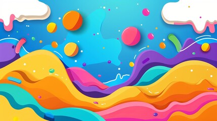 Colorful cartoon color splash background with abstract geometric shapes in childish playground design – vibrant vector art for kids' spaces and educational materials
