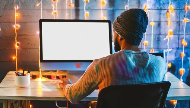 tela do computador em branco com uma pessoa de frente observando