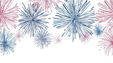 Hand-drawn fireworks, red and blue