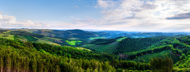 the siegerland and rothaar mountains in germany in spring panorama