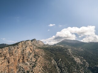 An overlook aerial view of the Cerro de la Higuera National Park, as seen from the Mirador De Las Buitreras lookout point in Andalusia, Spain
