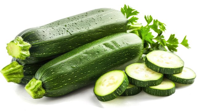 Zucchini courgettes or vegetable marrow isolated on a white background