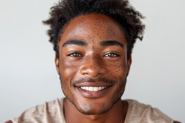 Obraz premium African man, joyful and confident, with a radiant smile, in a close-up portrait.