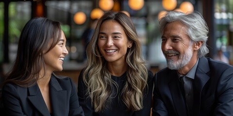 Obraz premium Colleagues laugh during a break, fostering friendship and teamwork in a modern office setting.