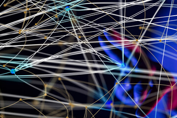 Global network. Blockchain. 3D illustration. Neural networks and artificial intelligence. Abstract