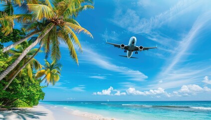 Naklejka premium Beach Vacation with Airplane Arrival
