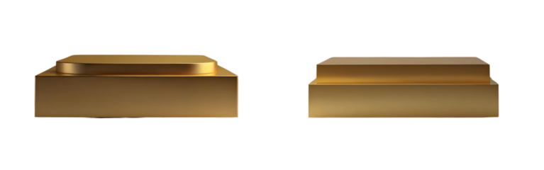 gold, square podium for product presentation, showcase stage for product display, transparent background