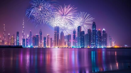 Fototapeta premium spectacular fireworks display illuminating city skyline at night abstract photo