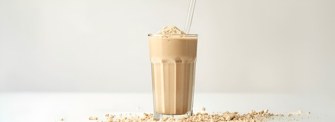 Refreshing Sattu Drink in Tall Glass, Organic Sattu Smoothie with Straw