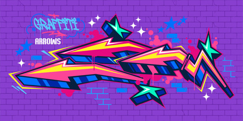 Trendy Colorful Abstract Urban Street Art Graffiti Style Arrows Vector Illustration Template