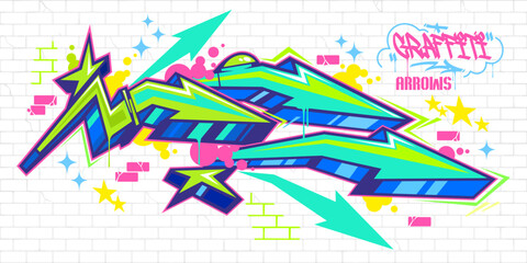 Trendy Colorful Abstract Urban Street Art Graffiti Style Arrows Vector Illustration Template