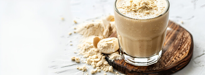 Sattu Flour Smoothie on Rustic Wooden Table, Glass of Sattu Smoothie on Wooden Surface