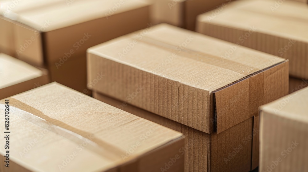 Poster cardboard boxes on light background without any writing concept of packaging for shipping and transp