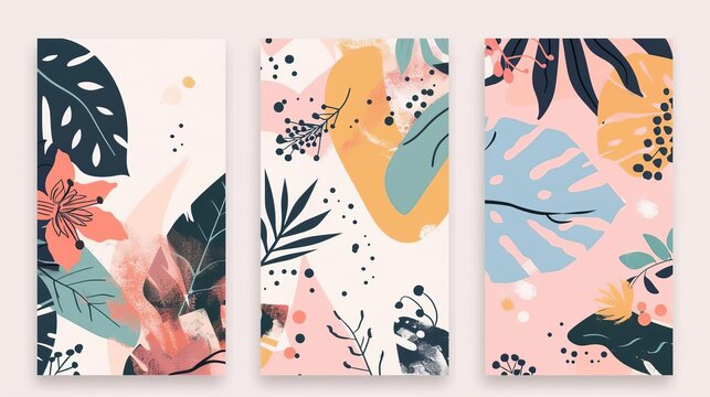 trendy tropical leaf floral instagram story templates modern abstract highlights covers