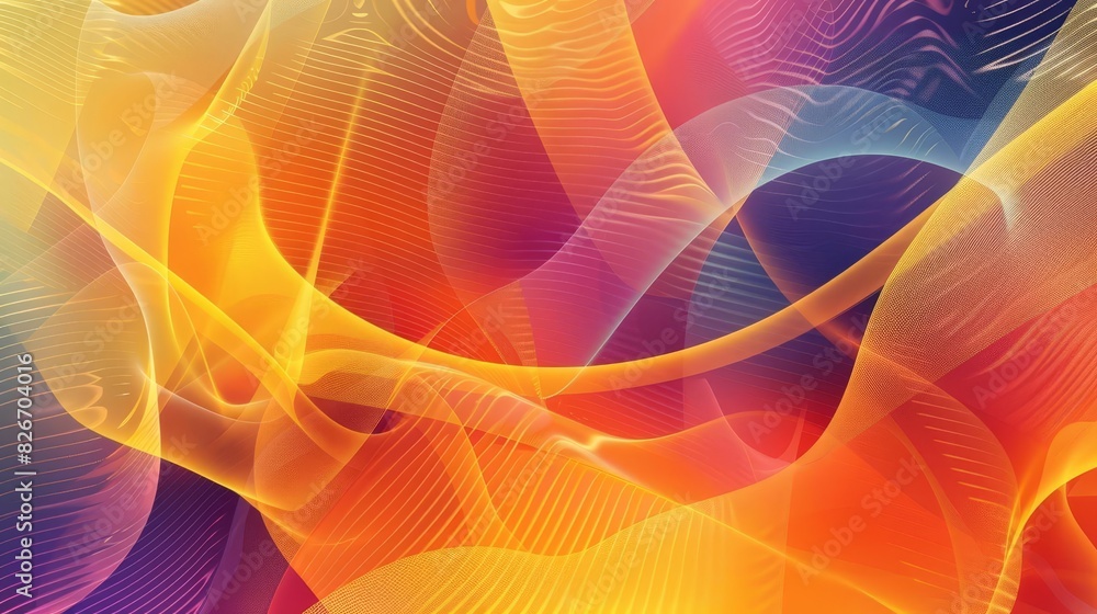 Poster vibrant abstract geometric background with dynamic curved lines and colorful shapes digital art