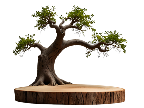 tree trunk podium for product advertisement isolated on transparent background