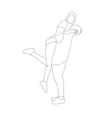 Young Couple Standing Holding Hands line art vector illustration