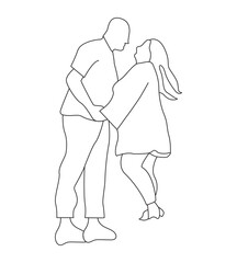 Young Couple Standing Holding Hands line art vector illustration