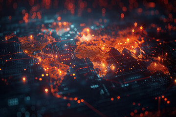 Obraz premium world map transformed into a dynamic trade grid of international commerce