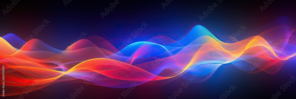 Poster a colorful wave of light on a black background, A decorative wall adorned with an intricate design of crisscrossing lines.