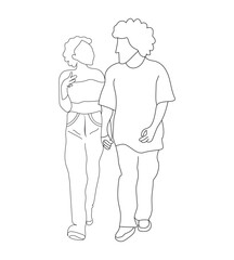 Young Couple Standing Holding Hands line art vector illustration