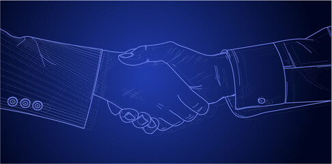 handshake, contract, job interview - blue vector background