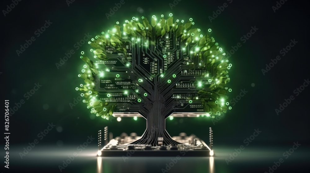 Poster a tree with a circuit board in the background, an image of a tree with a circuit board in the backgr