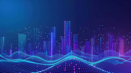 Smart city and abstract dot point connect with gradient line and aesthetic Intricate wave line design, big data connection technology concept