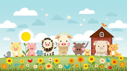 a group of animals standing in a field, A collection of animals gathered together in an open pasture.