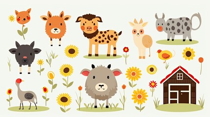a group of animals standing in a field, A collection of animals gathered together in an open pasture.