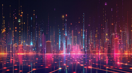 Smart city and abstract dot point connect with gradient line and aesthetic Intricate wave line design, big data connection technology concept