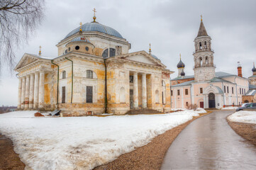 An ancient Christian monastery, temple complex in the city of Torzhok, Russia.