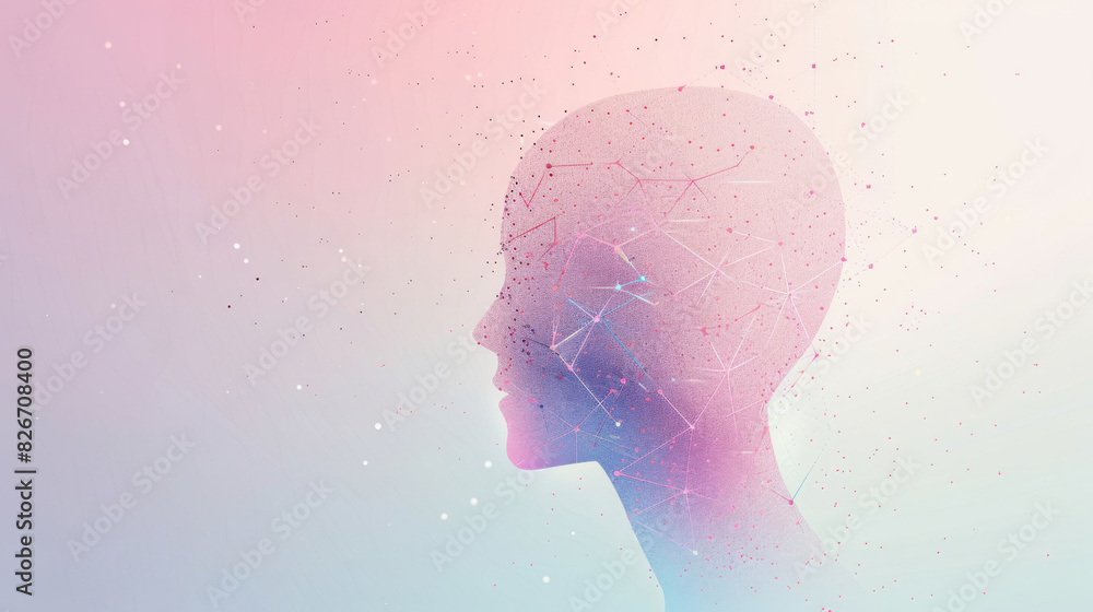 Aufkleber digital human head profile with abstract network connections on a gradient background