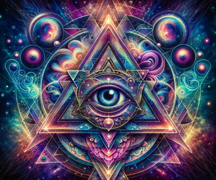 Intricate And Mystical Illustration With A Thrid Eye Within A Triangle Symbolizing The Third Eye Ai Generated