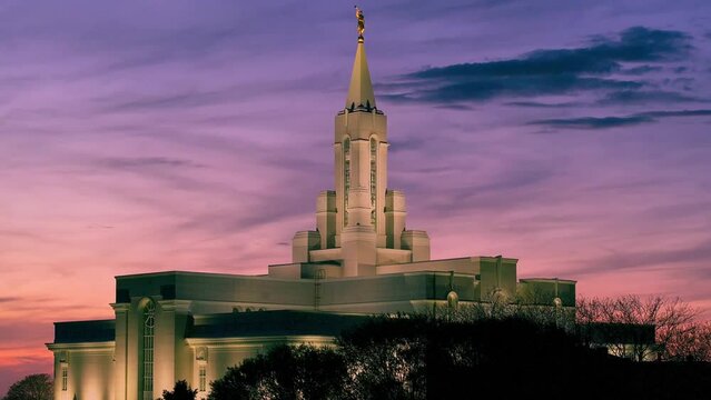 Closeup of the Bountiful Utah Temple at Dusk