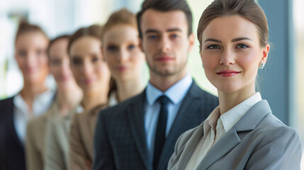 Confident businesswoman leading team. Portrait of a confident businesswoman leading her team in a modern office, showcasing teamwork and leadership.