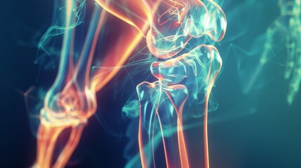 3D rendering of a human knee joint with detailed bone structure, ultrarealistic close up, anatomical precision, realistic, Overlay, medical illustration backdrop