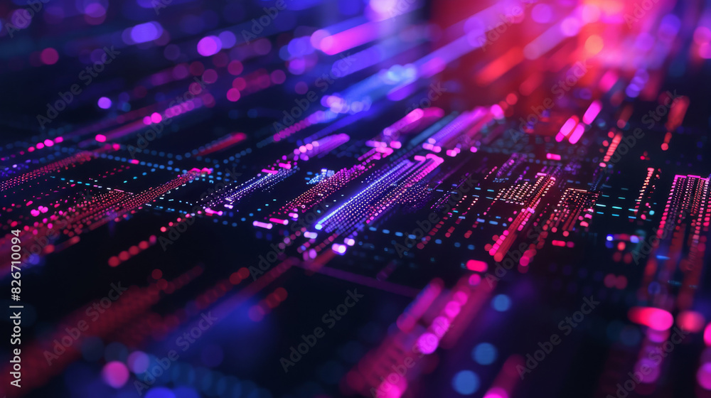 Aufkleber abstract close-up of a circuit board with vibrant neon lights, symbolizing advanced technology