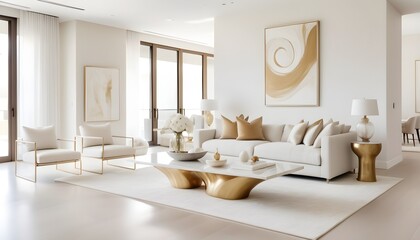 Fototapeta premium white and gold theme interior modern minimalism photo realism