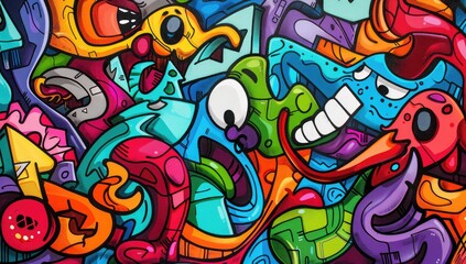 Obraz premium Abstract Characters and Shapes in Graffiti Style
