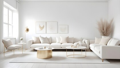 white and gold theme interior modern minimalism photo realism