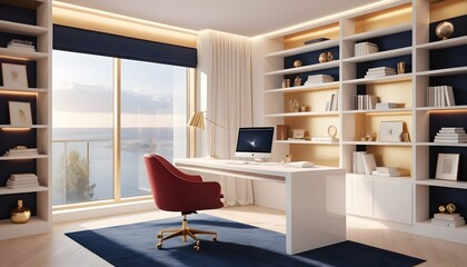 white and gold theme interior modern minimalism photo realism