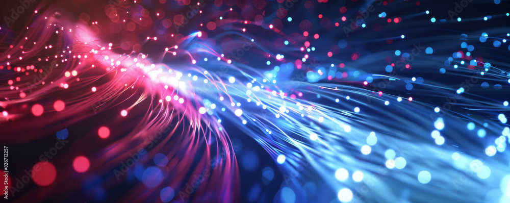 Poster abstract background with colorful light rays and laser beams, glowing lines in motion blur on dark b